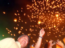 Release of a sky lantern, Loy Krathong Festival