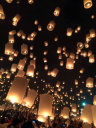 Release of a sky lantern, Loy Krathong Festival