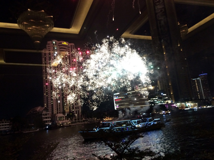 The view of fireworks from Shangri-La Hotel Bangkok