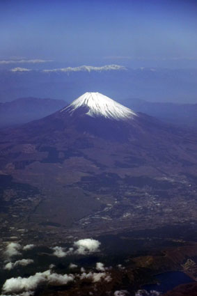 The view of mount Fuji from the plane